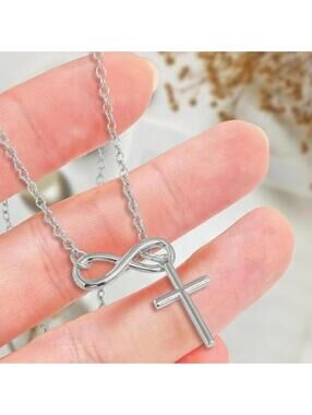 Silver Toned Metal Cross Infinity Necklace Women's Jewelry